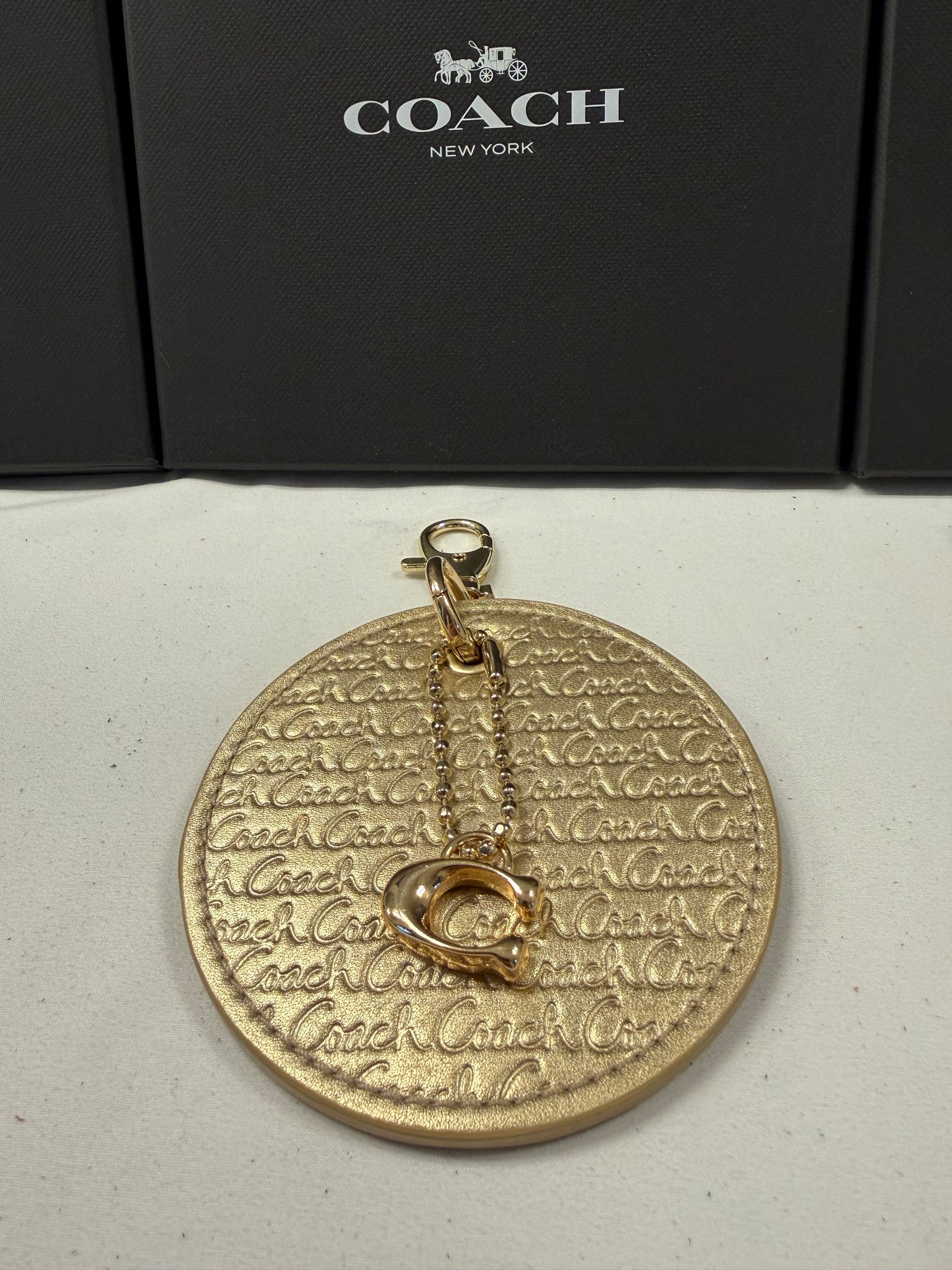 Repurposed 1990s Coach Coaster with C Charm- Bag Charm