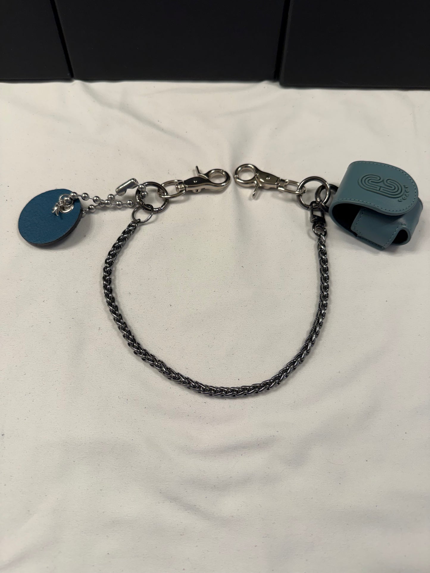 Repurposed Coach Airpod Holder Bag Chain with Mini Leather and Metal T-Rex Charm