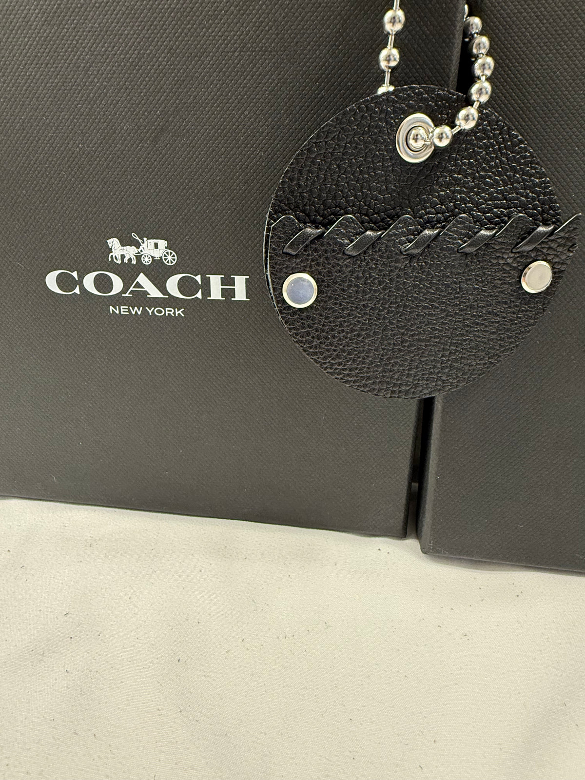 Repurposed Piece of a Coach Bag Bag Charm on Large Ball Chain Silver Tone