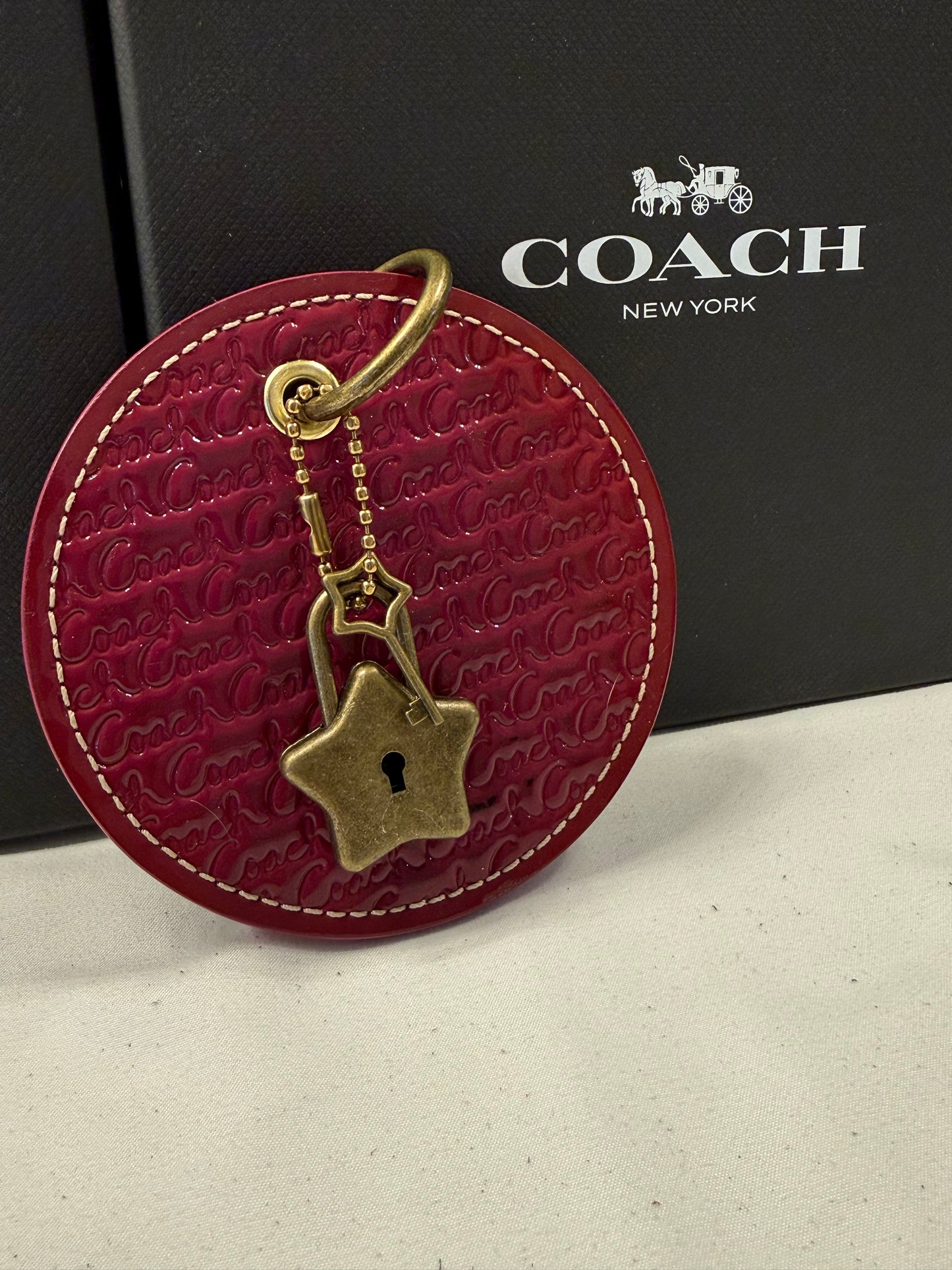 Repurposed Coach 1990s Coaster with Star Lock and Key (works) Bag Charm