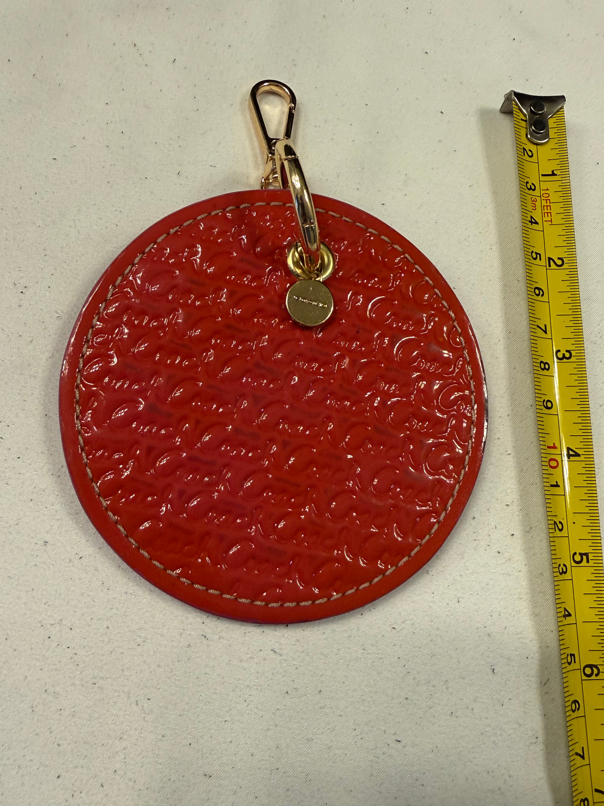 Repurposed 1990s Coach Coaster with Coach Rhinestone Mini-Charm Bag Charm
