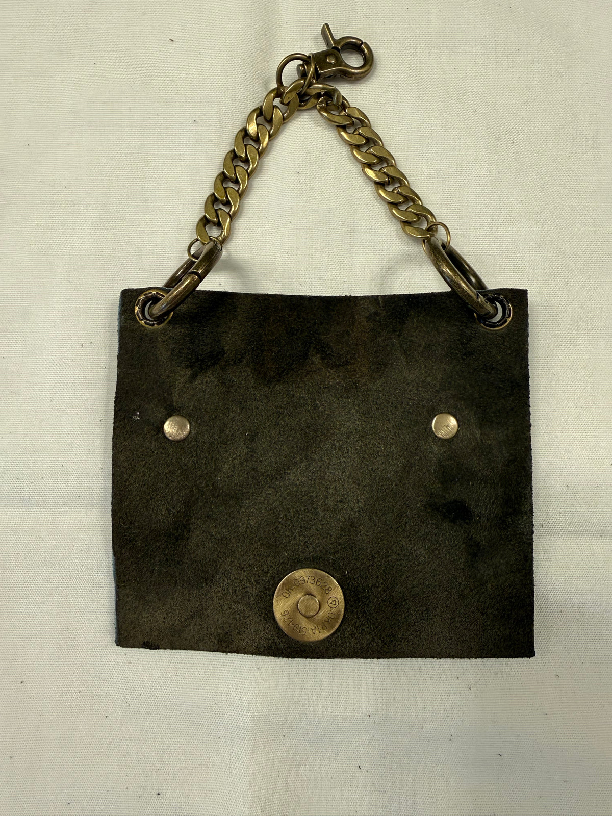 Repurposed Piece of a Moss Mills Floyd Clutch with Chevron on Teal Pebbled Leather Bag Charm