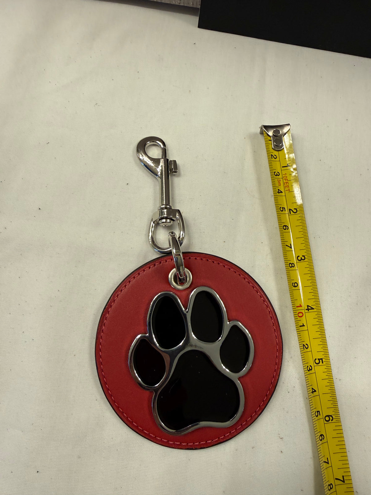 Repurposed Coach Red Leather Coaster with Dog Paw Emblem Bag Charm