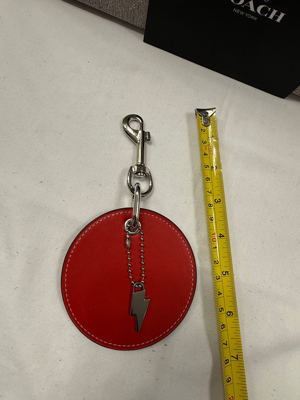 Repurposed Retro Coach Red Leather Coaster with Coach Lightning Bolt Charm