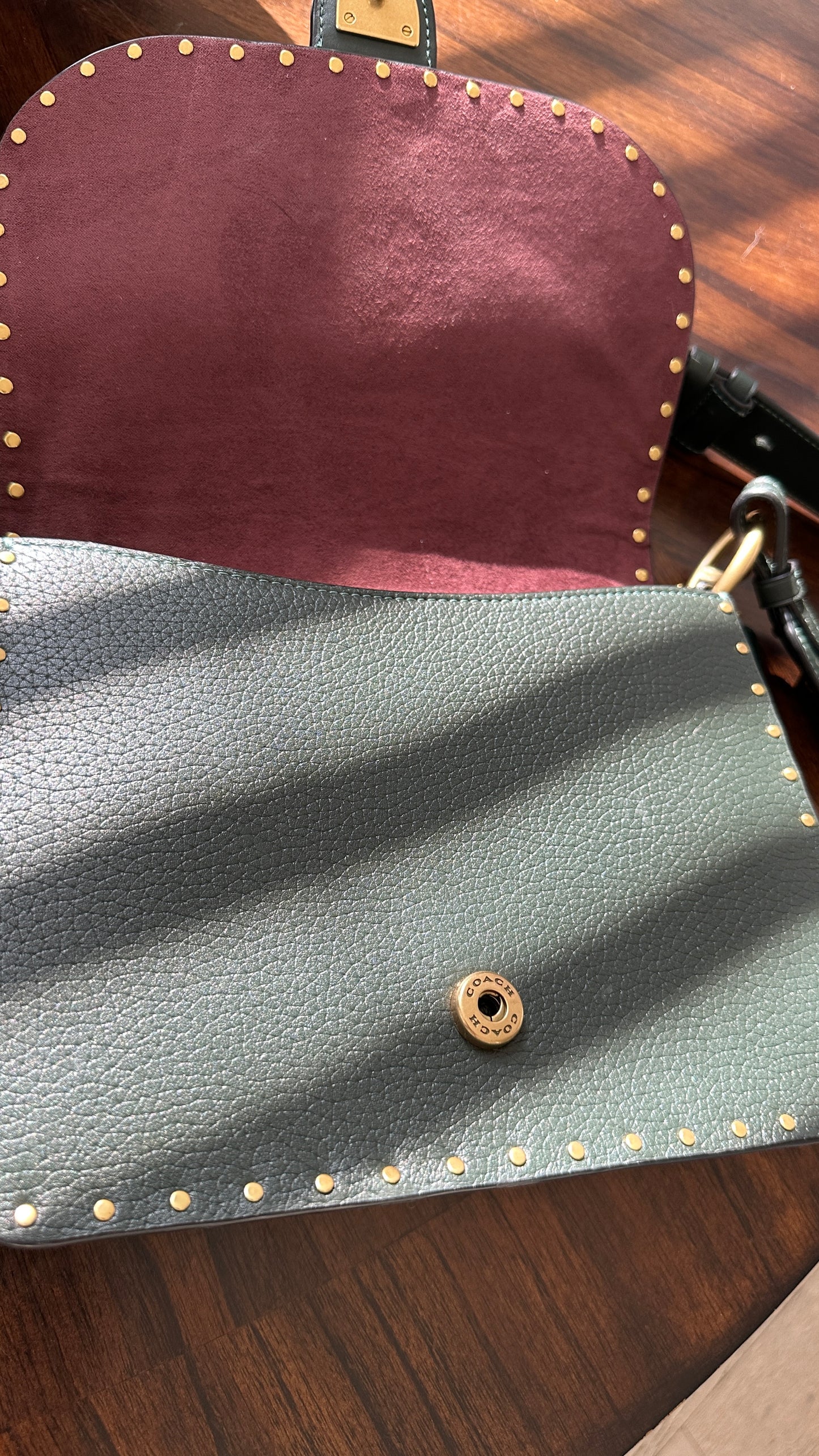 Coach Beat Saddle Bag – Amazon Green Leather with Brass Rivets