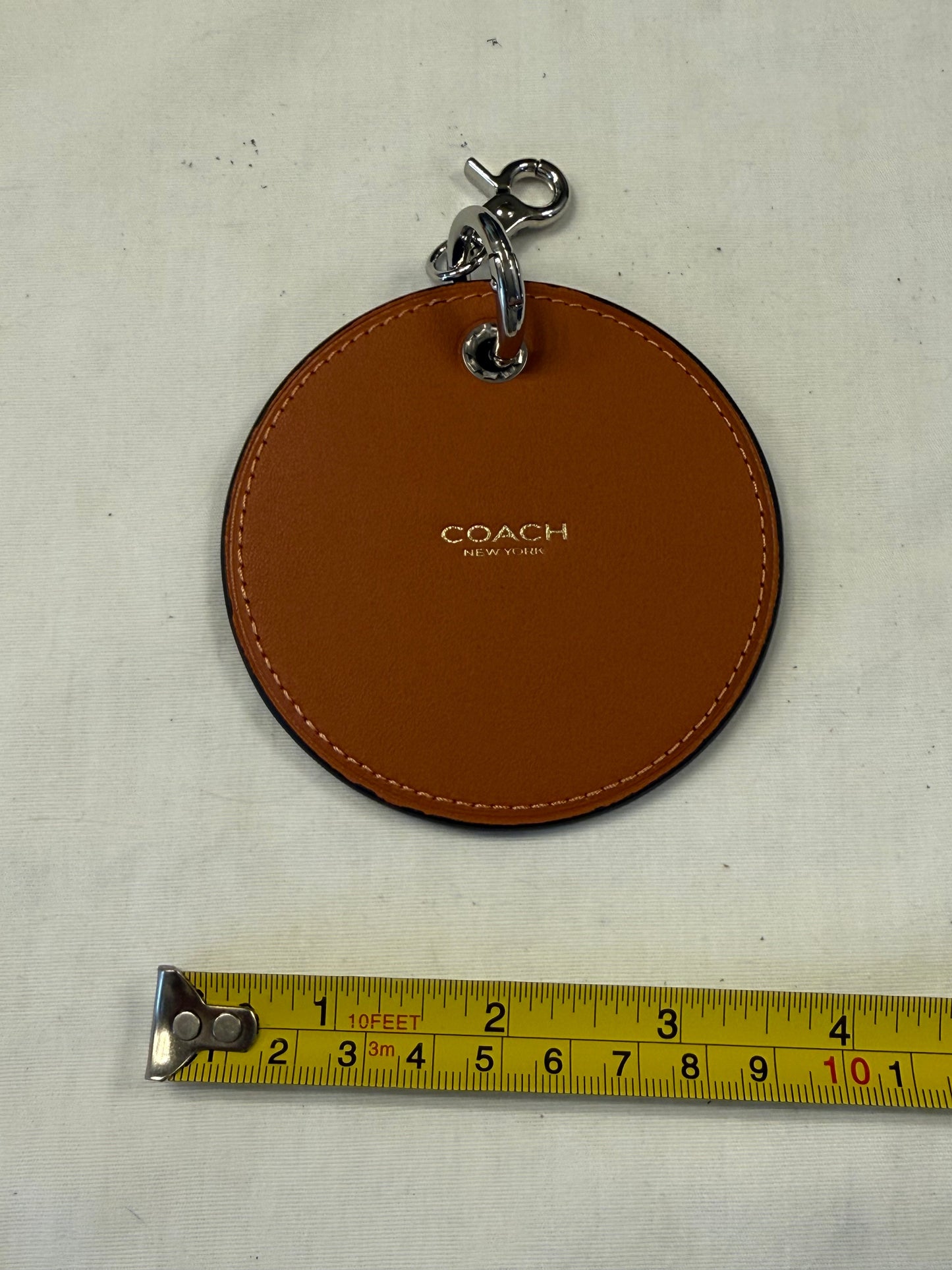 Repurposed Coach Coaster Bag Charm | Orange Leather with Moon Patch