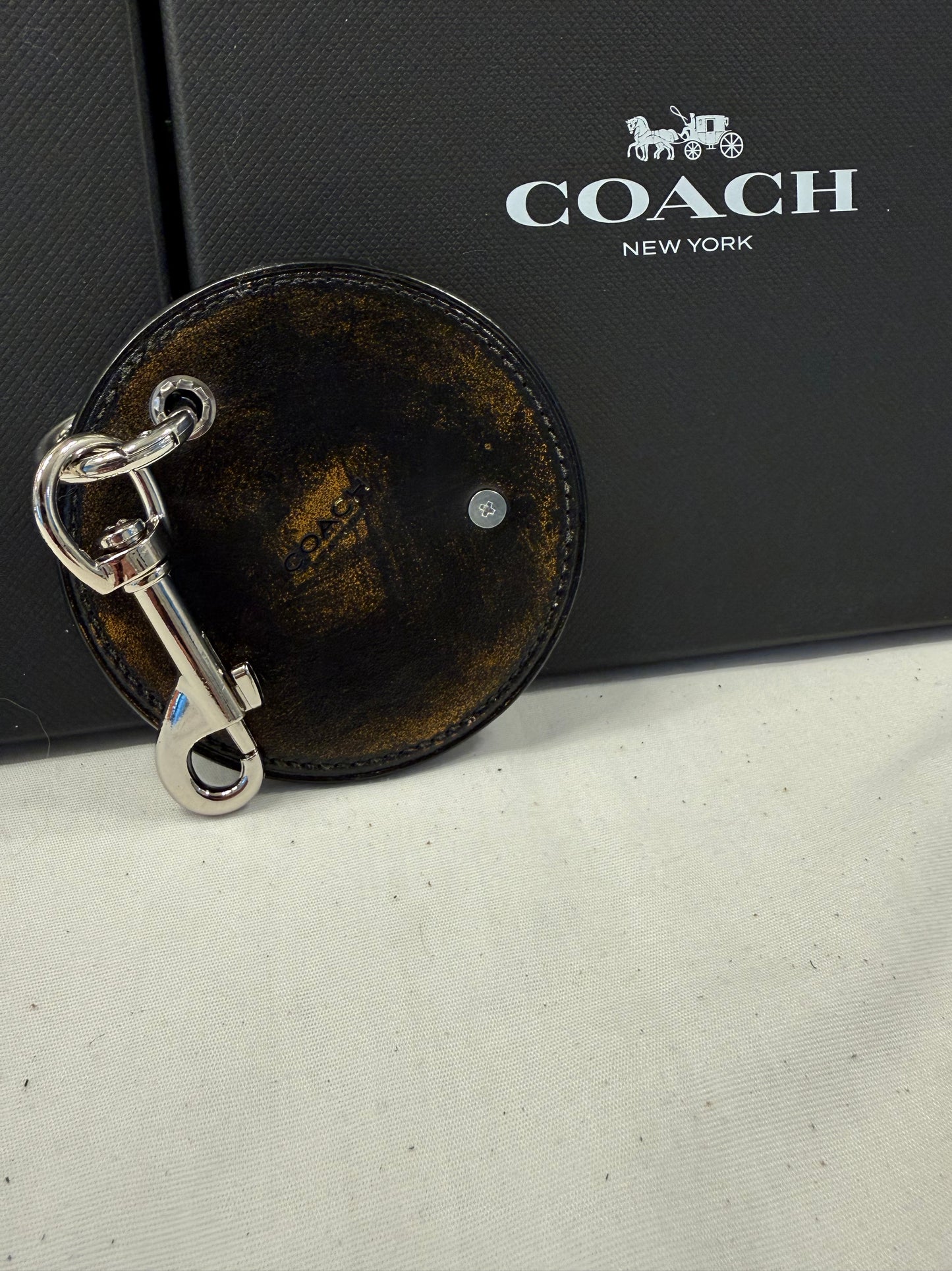 Repurposed Coach Coaster Bag Charm with Tea Rose