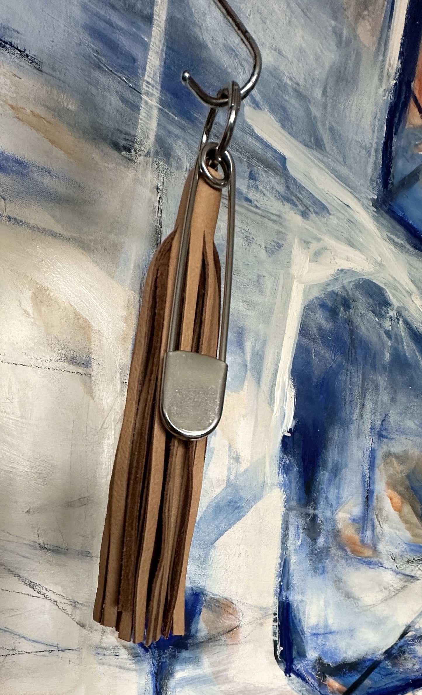 Handmade Soft Leather Tassel Bag Charm | Tan/Nude | Silver Tone Hardware