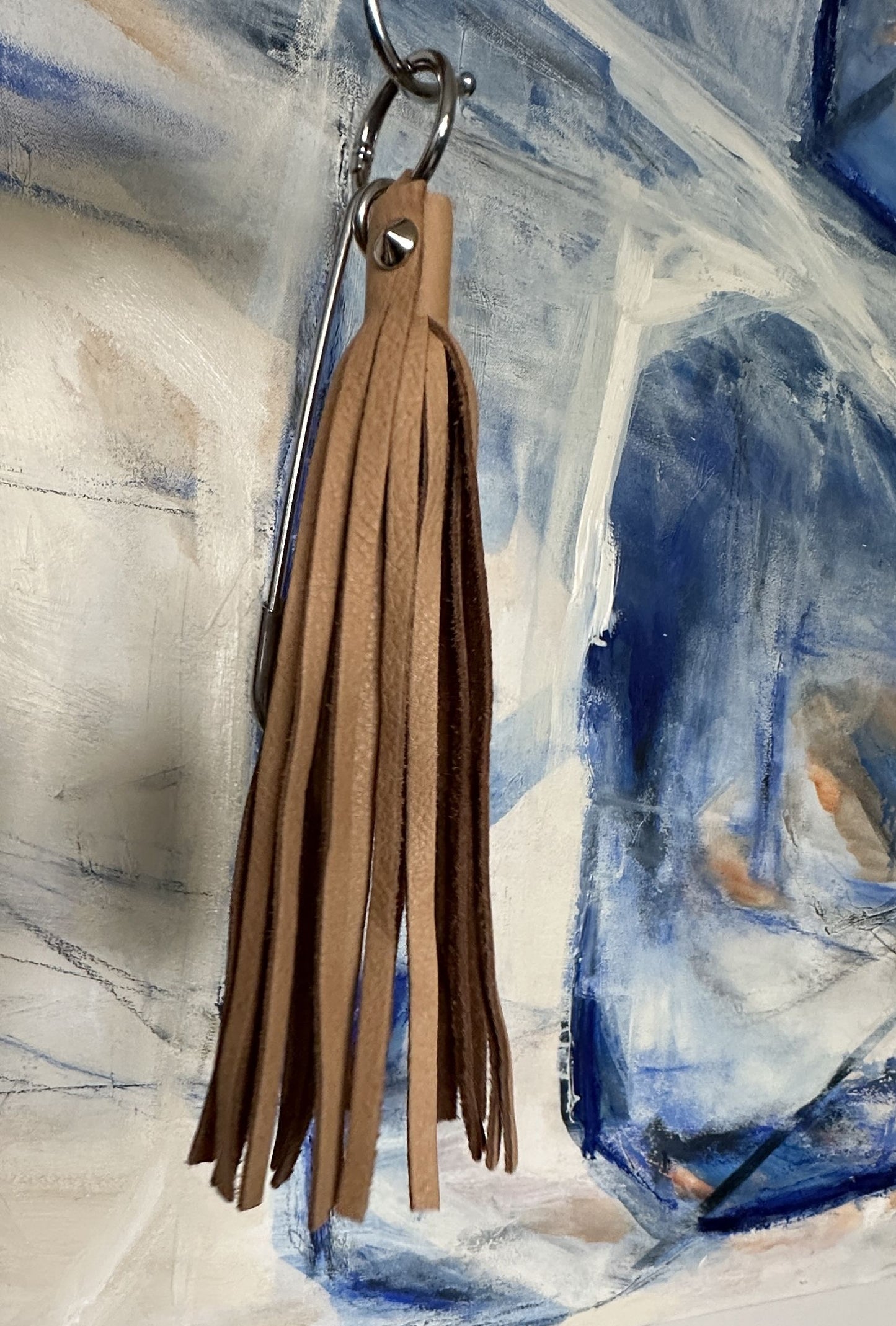 Handmade Soft Leather Tassel Bag Charm | Tan/Nude | Silver Tone Hardware