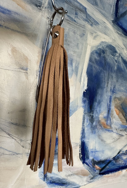 Handmade Soft Leather Tassel Bag Charm | Tan/Nude | Silver Tone Hardware