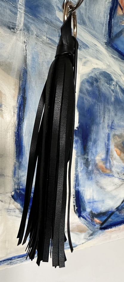Handmade Vegan Leather Tassel Bag Charm | Black | Gold Tone Hardware | XL Black Safety Pin