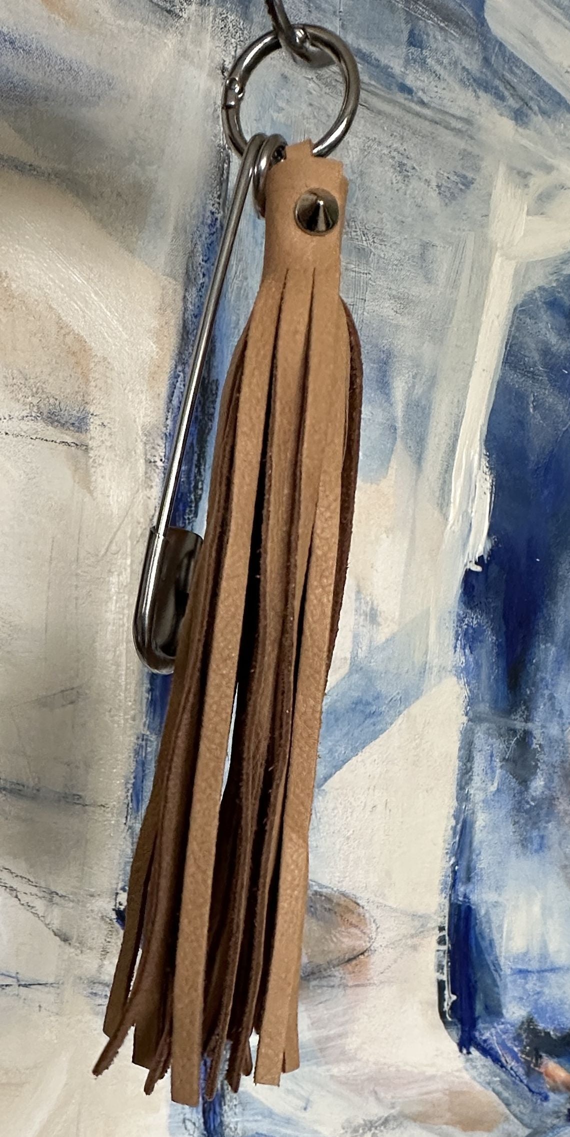 Handmade Soft Leather Tassel Bag Charm | Tan/Nude | Silver Tone Hardware