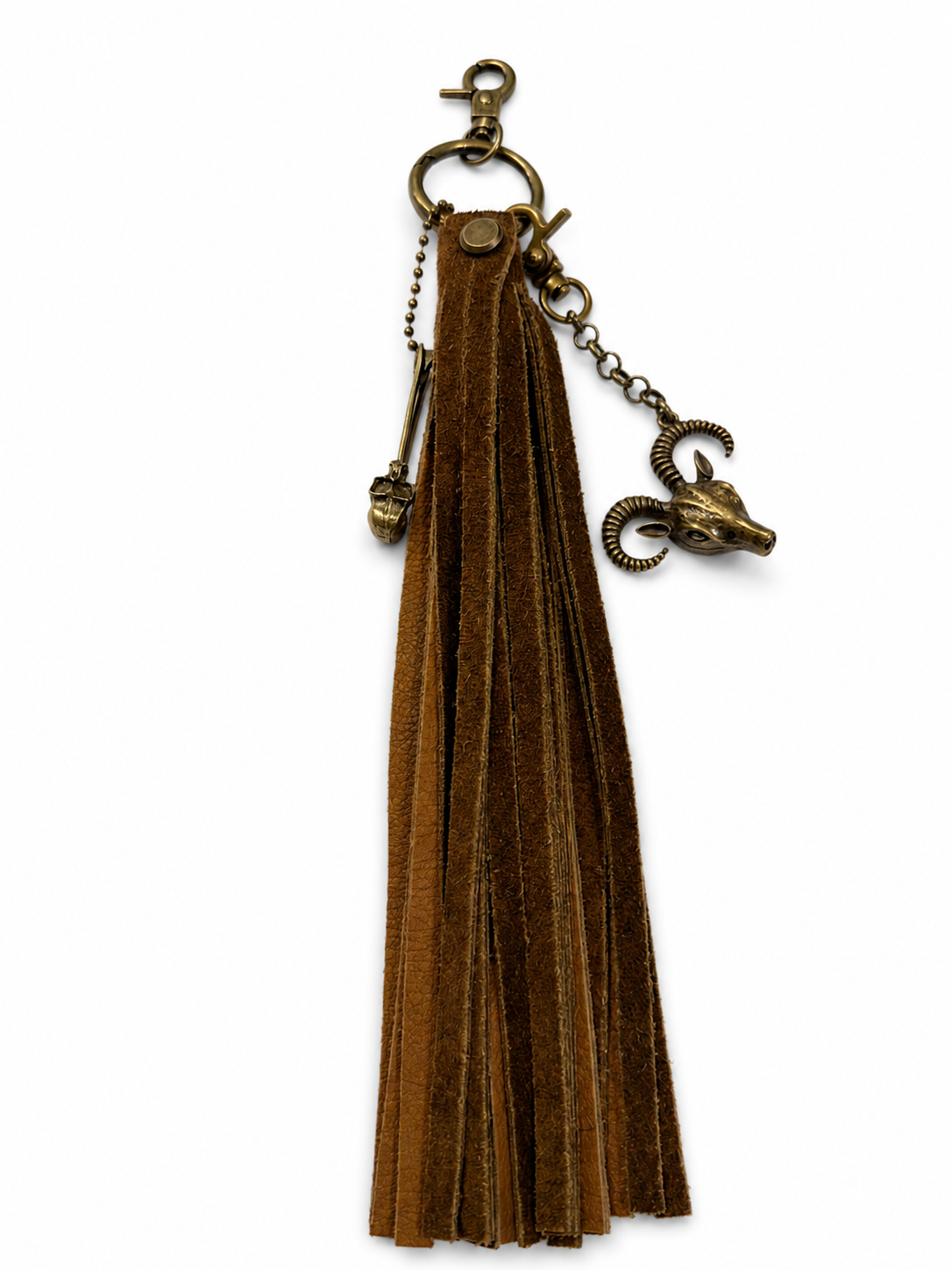 Handmade Brown Suede Tassel with Ram & Skull Charms