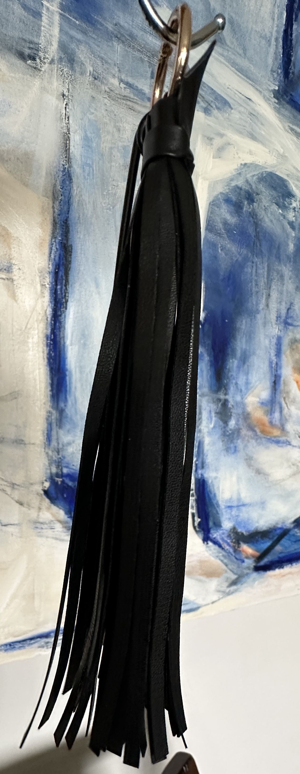 Handmade Vegan Leather Tassel Bag Charm | Black | Gold Tone Hardware | XL Black Safety Pin