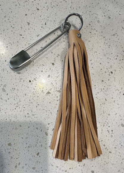 Handmade Soft Leather Tassel Bag Charm | Tan/Nude | Silver Tone Hardware
