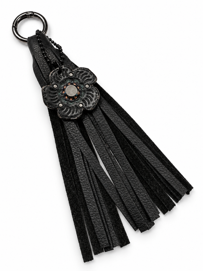 Ships 10.13.16 Repurposed Coach Tea Rose and Handmade Pebbled Leather Tassel Gunmetal Hardware