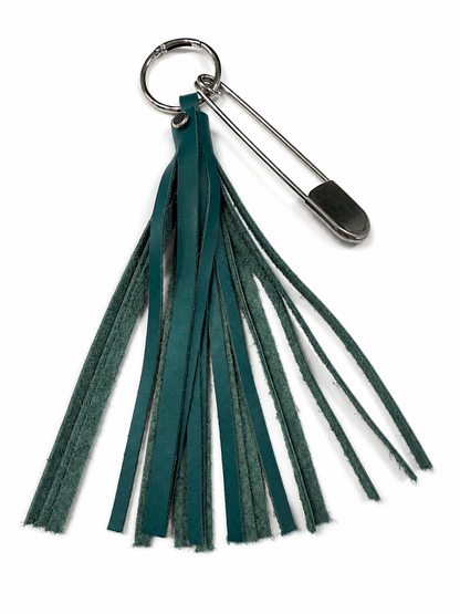 Handcut Leather Teal Tassel with Silver Tone XL Safety Pin