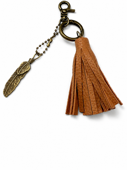 Vegan Leather Tassel with Feather Bag Charm