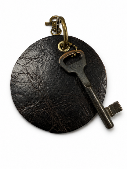 Repurposed Olive Coach Coaster and Moss Mills Handbag Leather with Authentic Antique Key