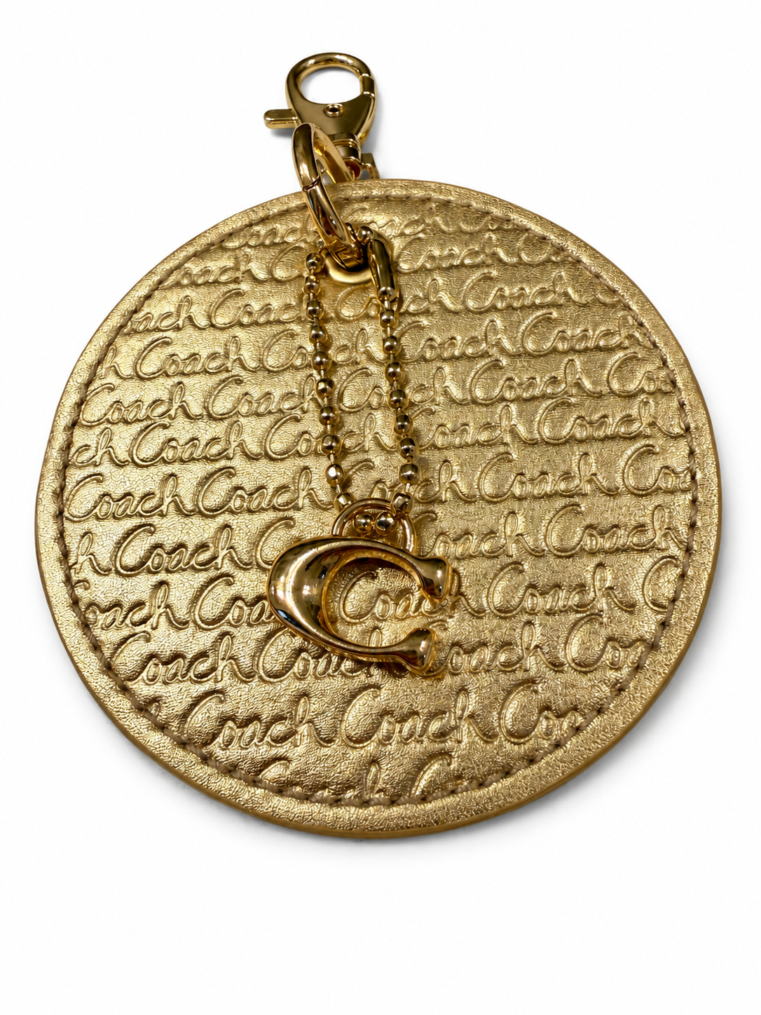 Repurposed 1990s Coach Coaster with C Charm- Bag Charm