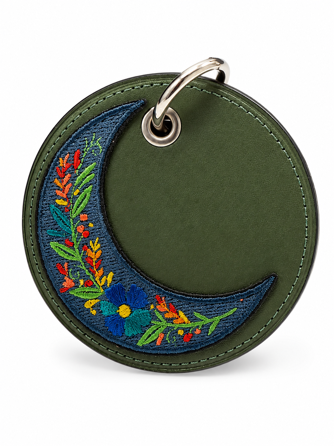 Repurposed Coach Coaster with Embroidered Moon Patch Bag Charm