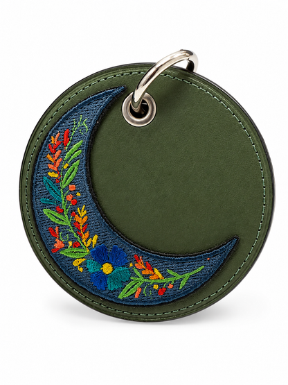 Repurposed Coach Coaster with Embroidered Moon Patch Bag Charm