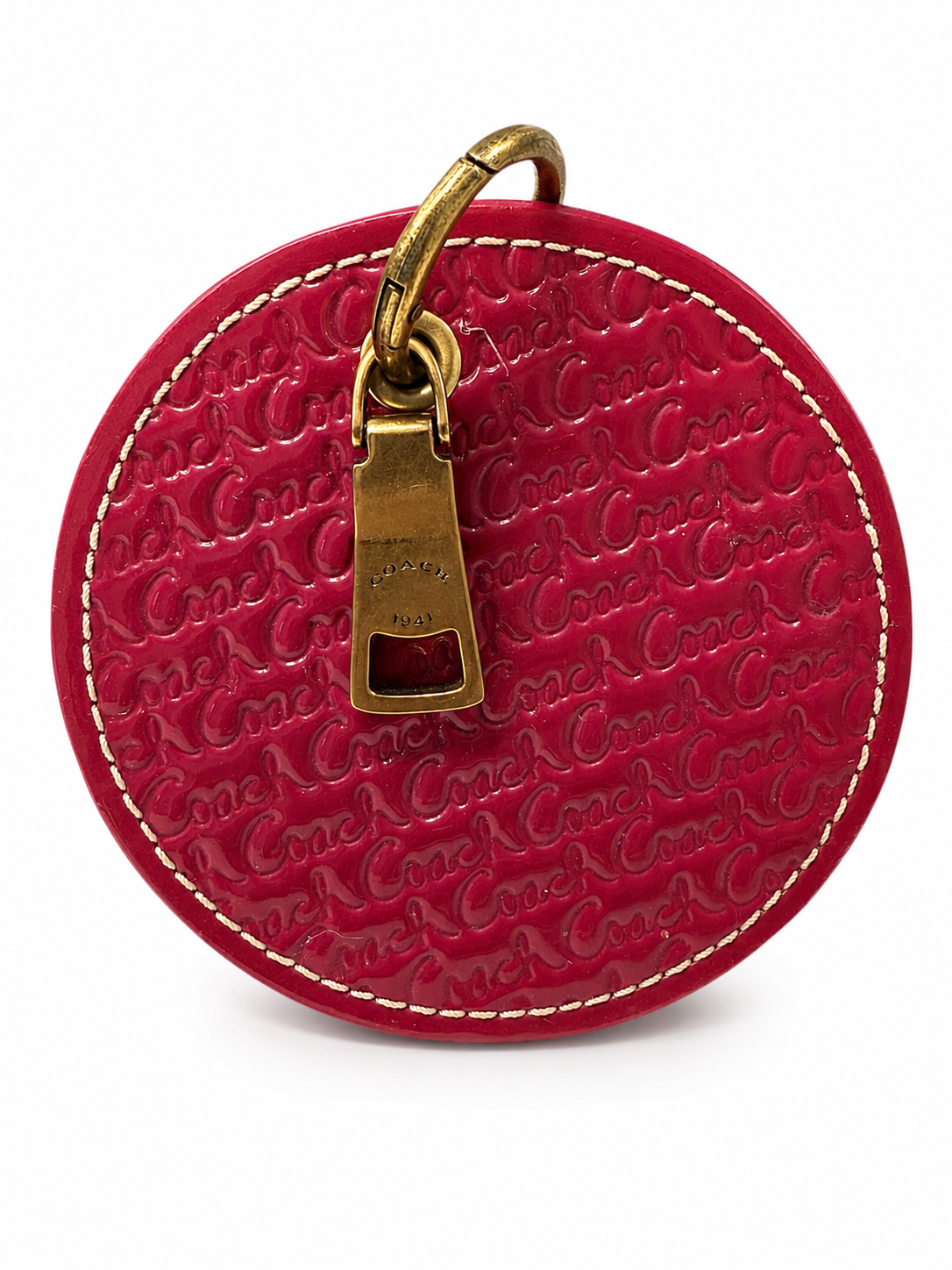 Repurposed Coach 1990s Pink Coaster with Coach Zipper Pull- Bag Charm
