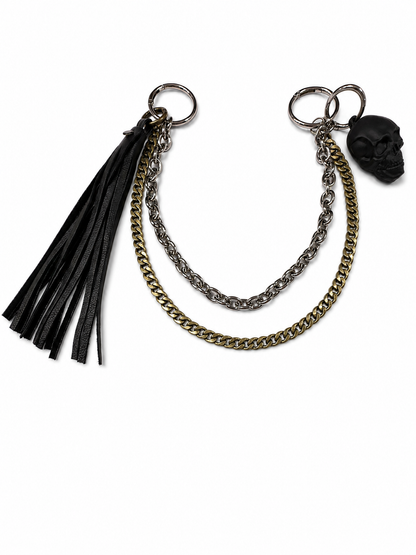 Bag Chain with Handmade Leather Tassel Double Mixed Metal Chain and RubberBlack Skull
