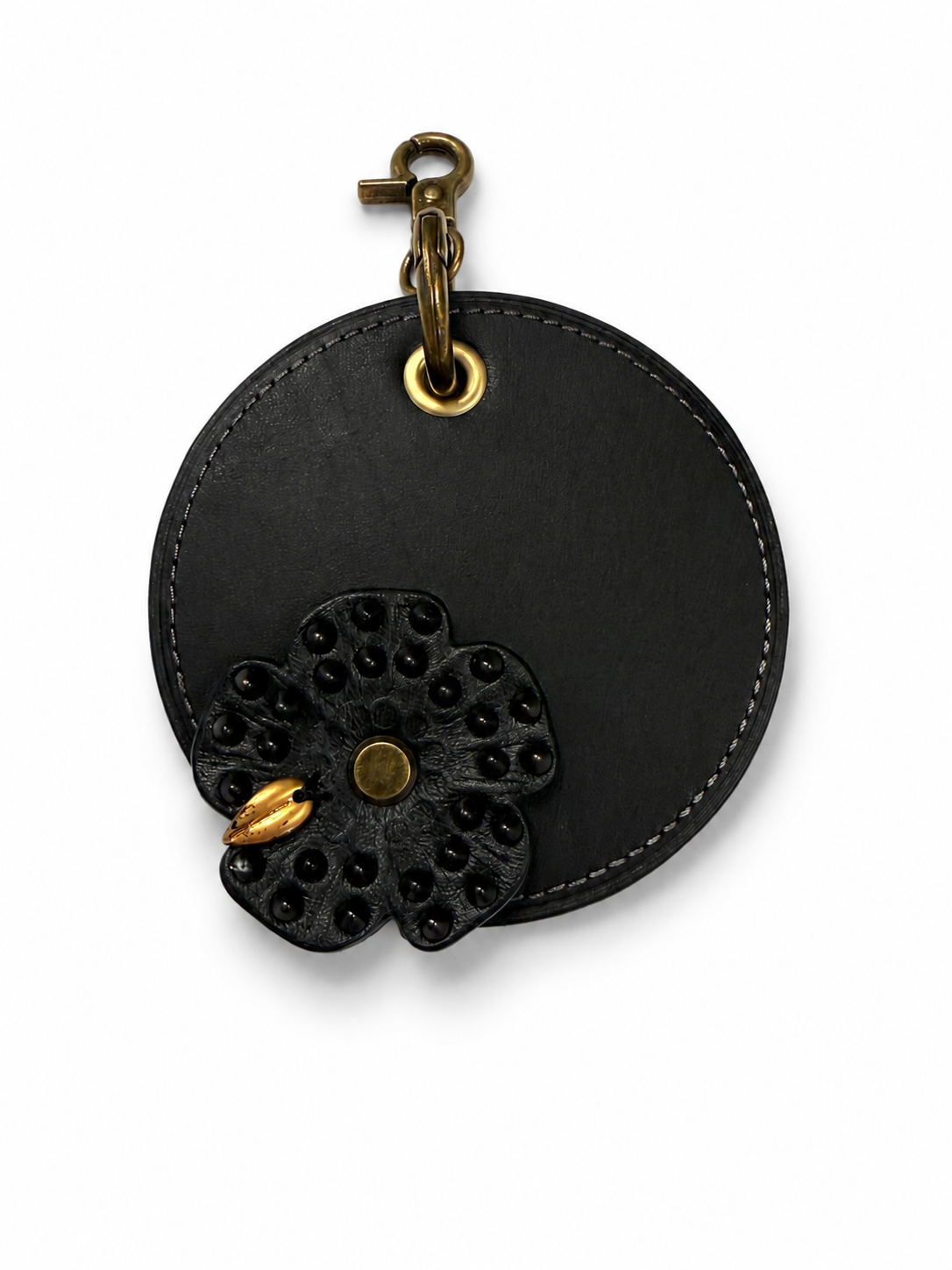Repurposed Coach Coaster and Studded Tea Rose Bag Charm