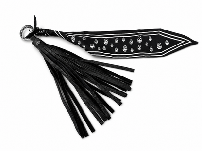 Handmade Black Leather Tassel and Mini Skull Scarf Charm - Bag Charm