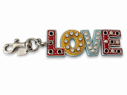 Pre-Loved Coach Multi-Color Leather "LOVE" Charm with Rhinestones Grommet Studs Optic C Print on the Back
