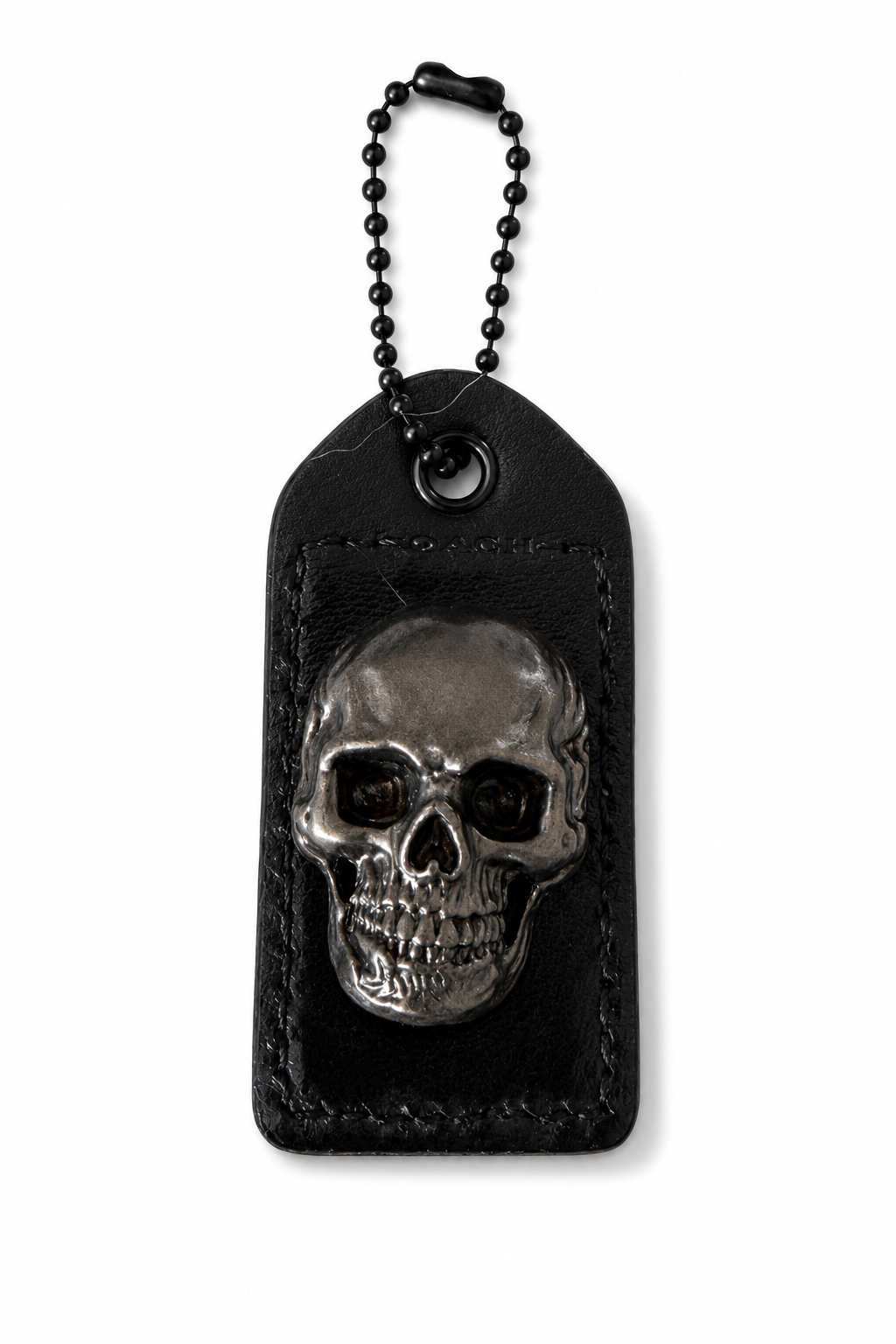 Repurposed Painted Black Coach Hangtag with Skull Rivet