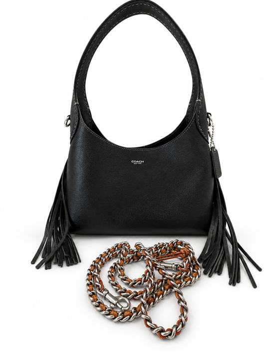 Pre-Loved Coach Brooklyn Shoulder Bag 23 With Fringe – Black Leather, Modified