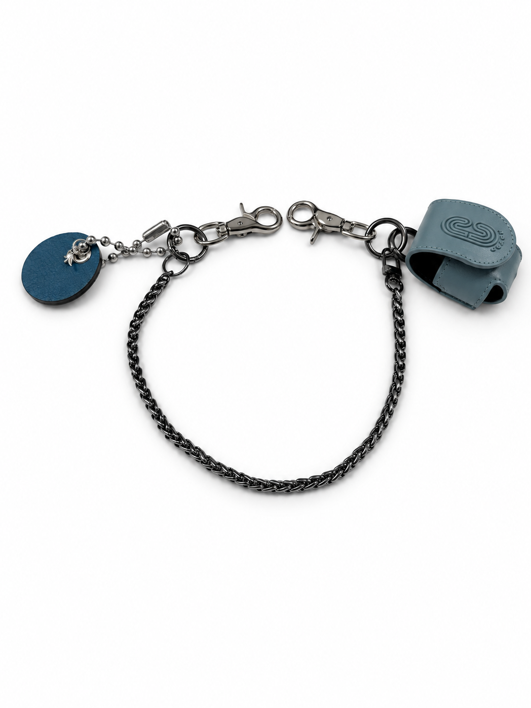 Repurposed Coach Airpod Holder Bag Chain with Mini Leather and Metal T-Rex Charm