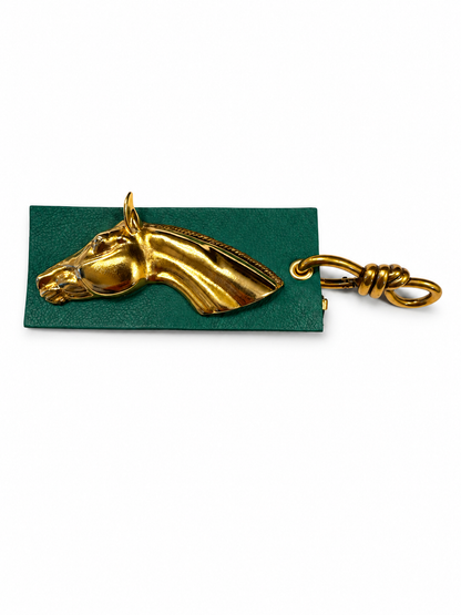 Repurposed Moss Mills Clutch Metal Horse Emblem on Green Leather Bag Charm