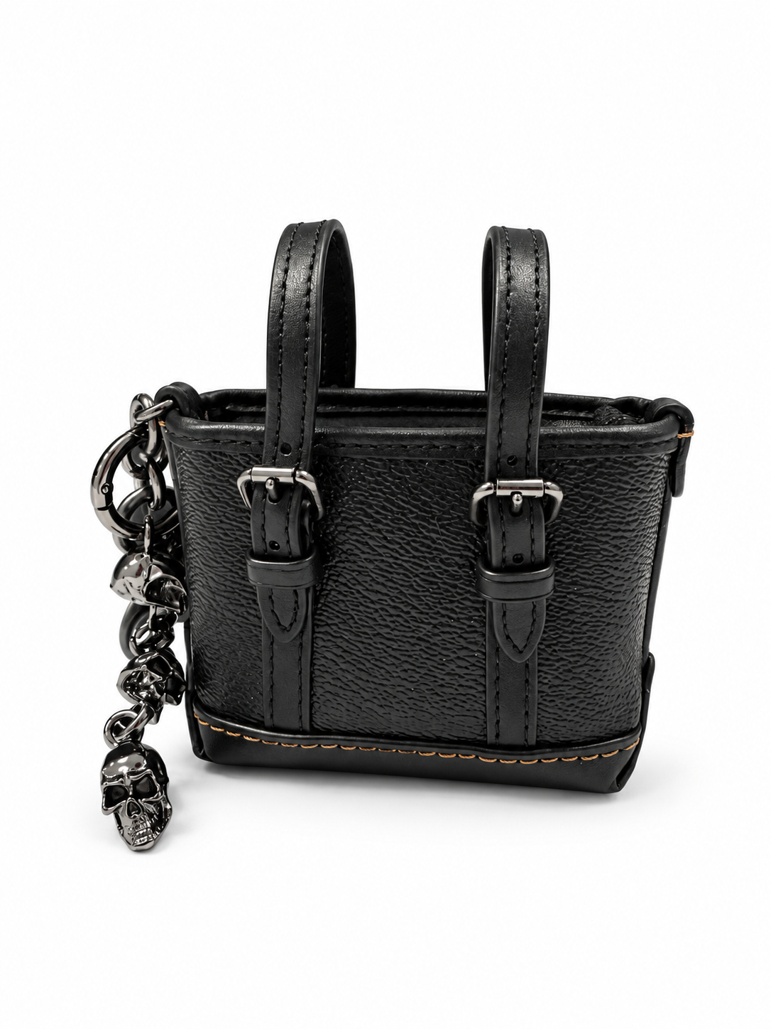Upcrafted Coach Tote Mini-Bag Charm Painted Black with Skull Charms Gunmetal