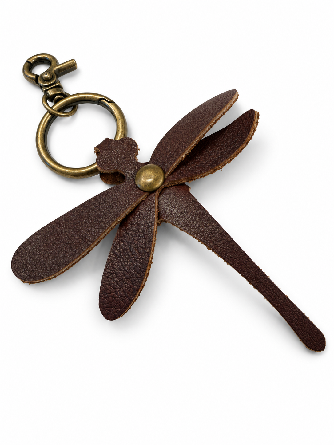 Leather Dragonfly Made from a Vintage Dyed Coach Handbag Bag Charm Antique Brass Hardware