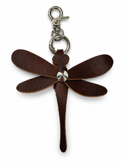 Dragonfly Bag Charm made from a Dyed Vintage Coach Bag Silver Tone Hardware