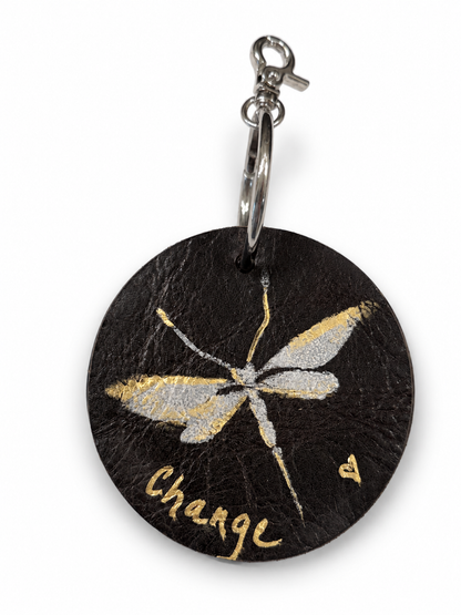 Repurposed Coach Coaster with Moss Mills Handbag Leather Painted Dragonfly with Dragonfly Charm