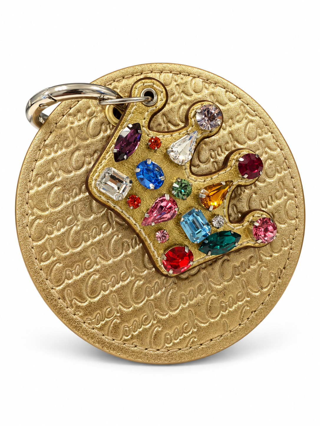 Repurposed Coach 1990s Gold Coaster with Coach Crown Jeweled Charm Bag Charm