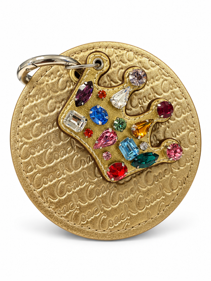 Repurposed Coach 1990s Gold Coaster with Coach Crown Jeweled Charm Bag Charm