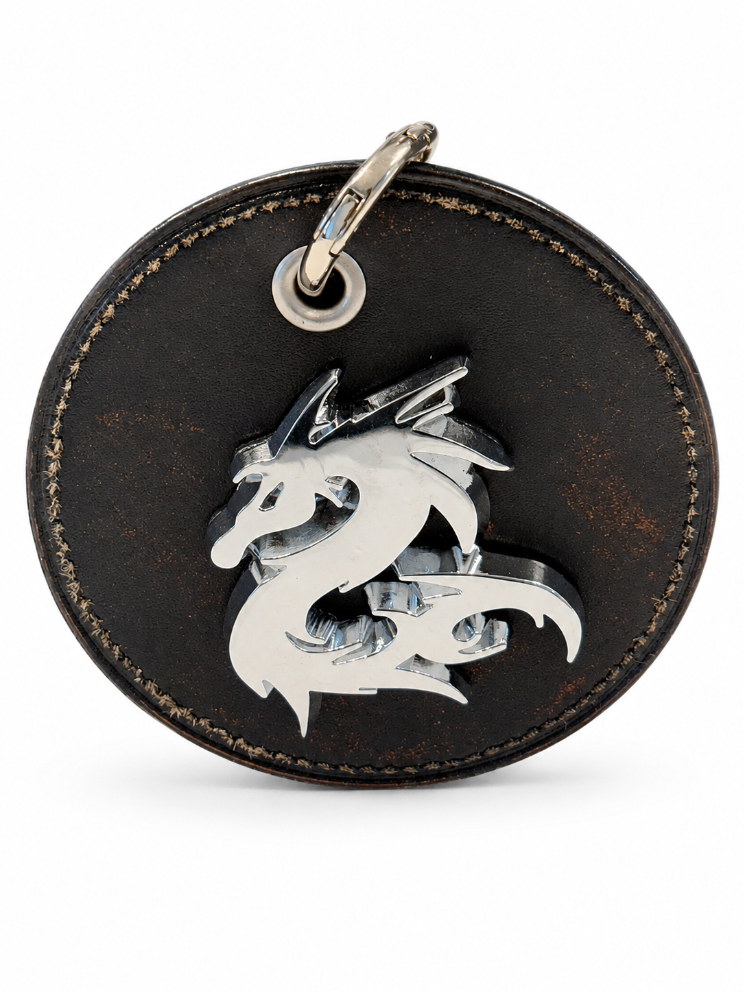 Repurposed Coach Coaster Bag Charm with Dragon Emblem