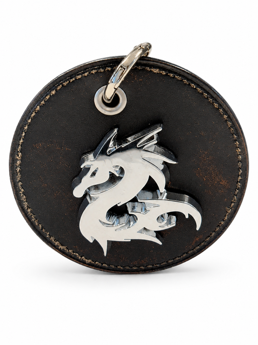 Repurposed Coach Coaster Bag Charm with Dragon Emblem