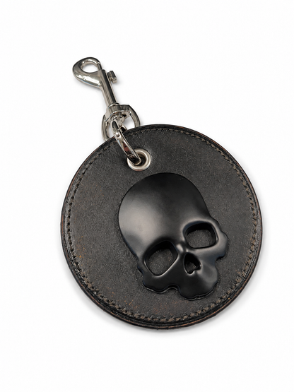 Repurposed Coach Coaster Bag Charm with Black Skull
