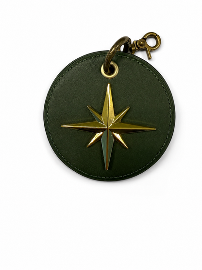 Repurposed Olive Coach Coaster Bag Charm with Star