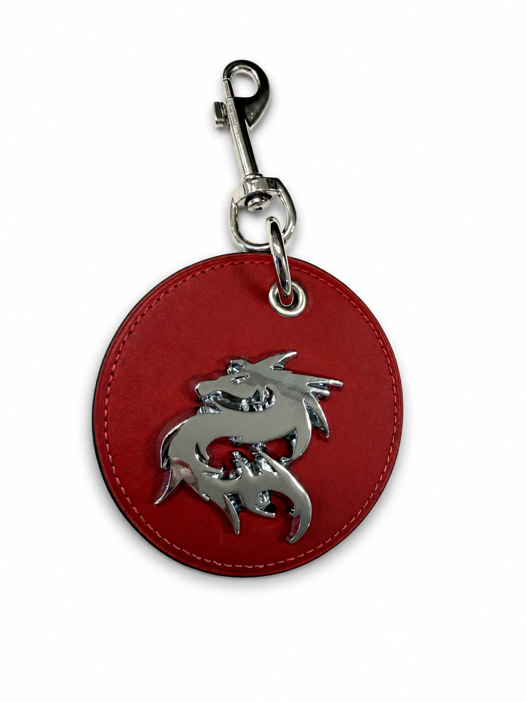 Repurposed Red Coach Coaster Bag Charm with Dragon