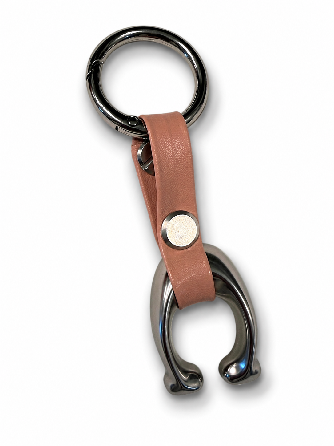 Upcrafted Coach Silver Tone "C" Bag Charm & Keychain – Repurposed Coach Tic Tac Toe Piece – Dusty Pink Faux Leather Strap