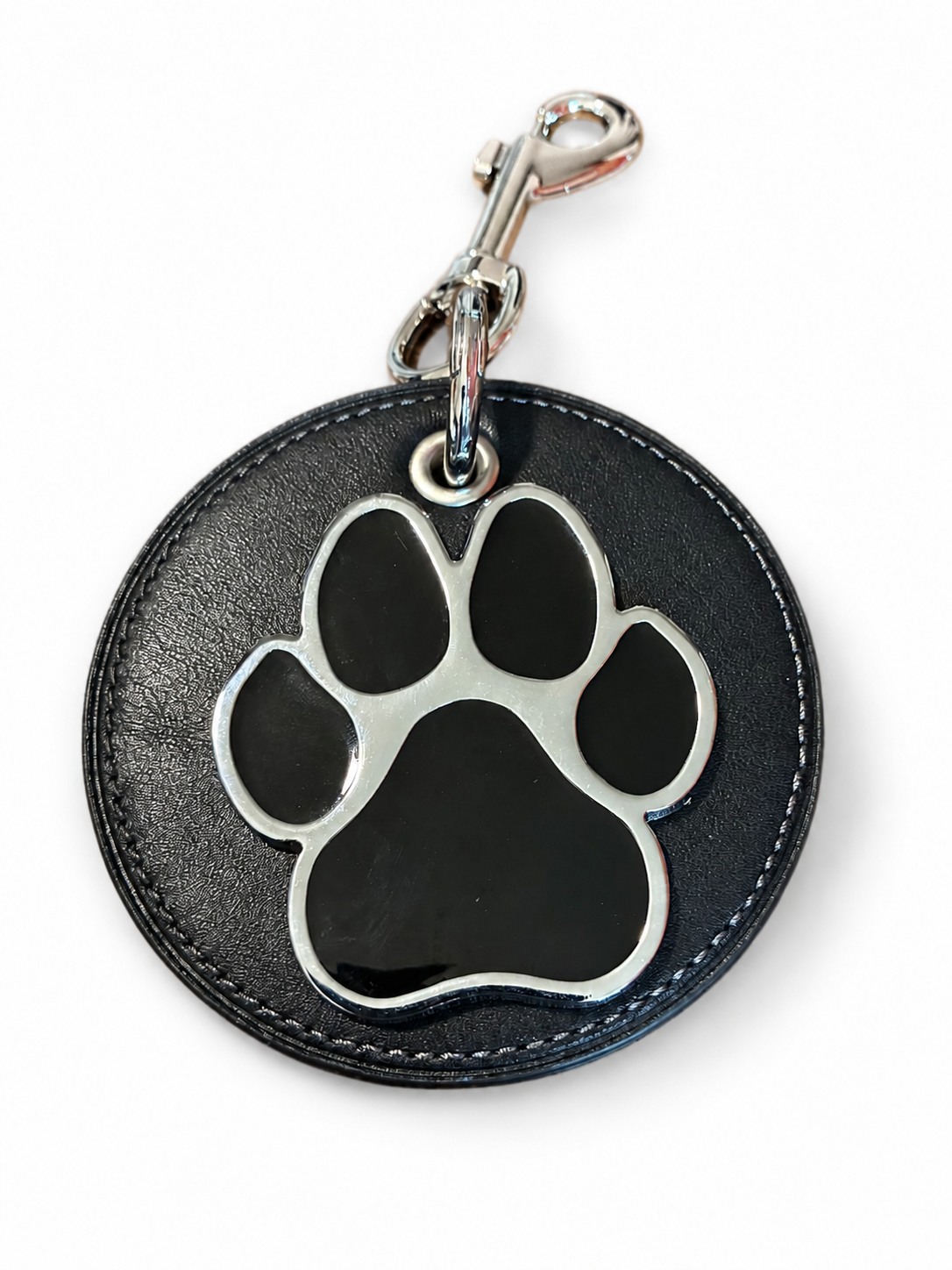 Repurposed Coach Coaster Black with Dog Paw Bag Charm