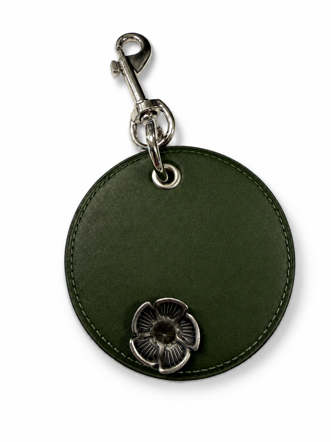 Repurposed Coach Coaster in Olive with Coach Metal Tea Rose Rivet