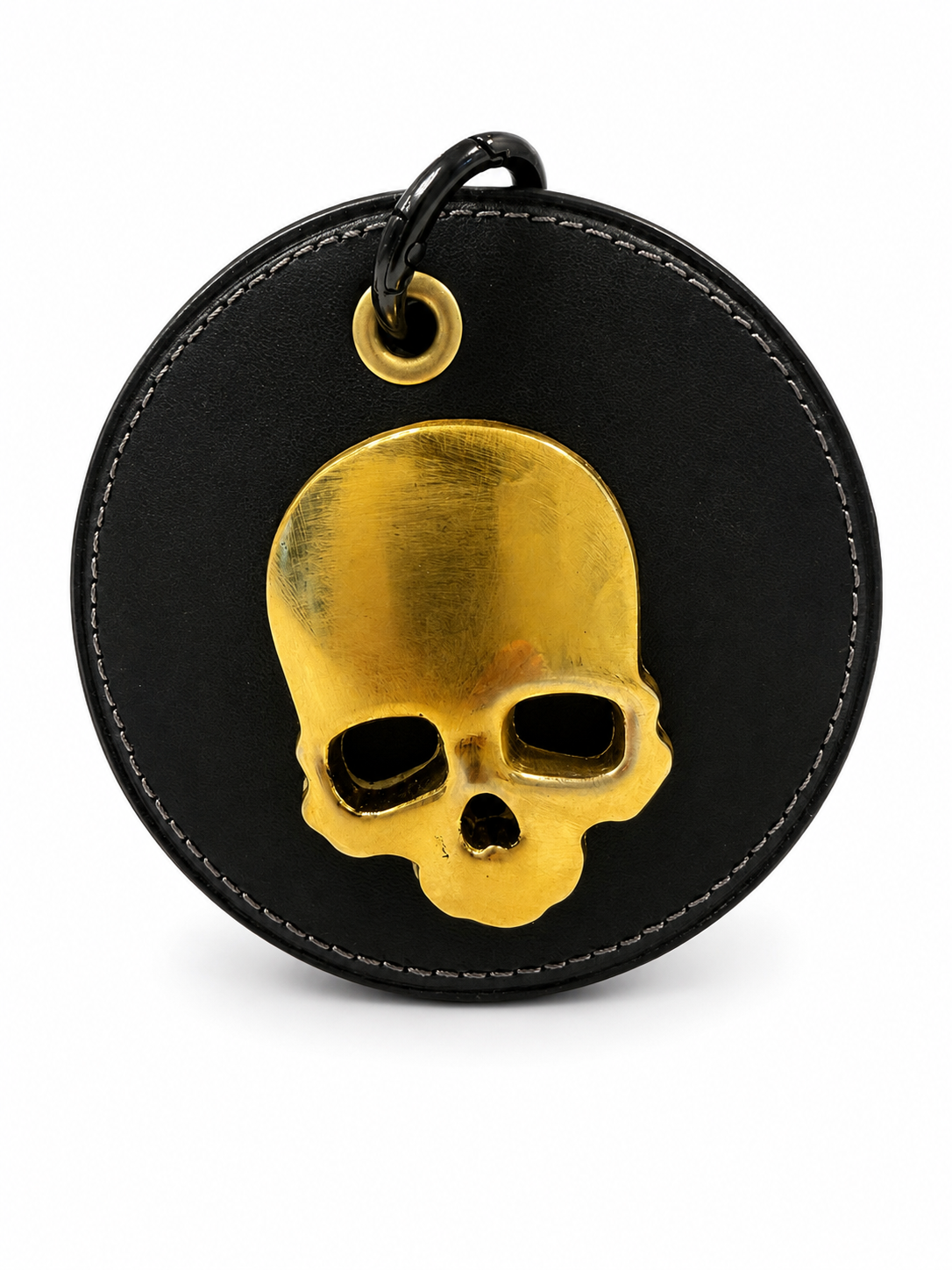 Repurposed Coach Coaster with Distressed Gold Tone Skull Bag Charm